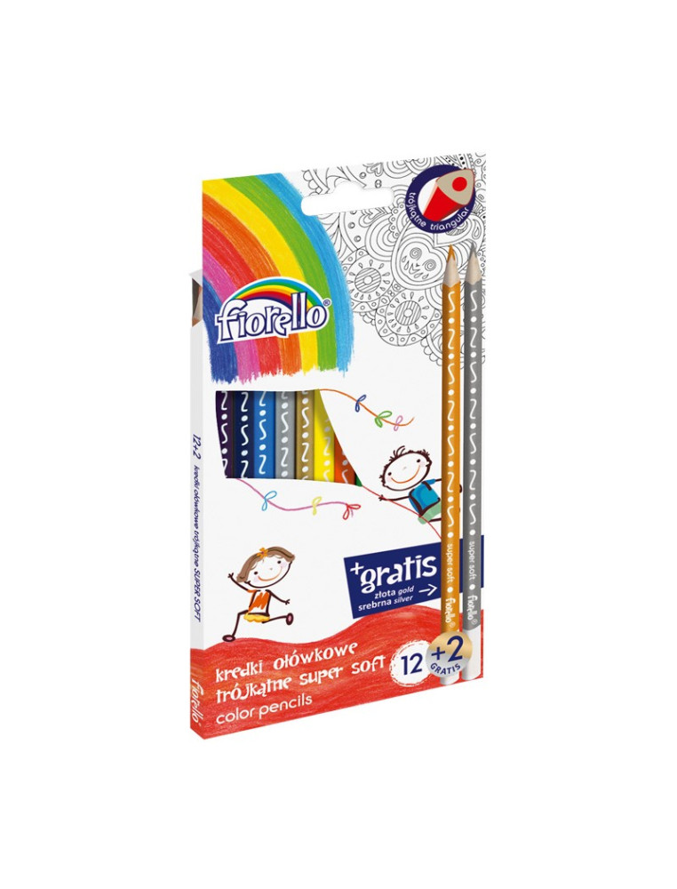 Fiorello Super Soft triangular crayons, 12 colors + 2 free