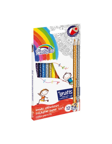 Fiorello Super Soft triangular crayons, 12 colors + 2 free