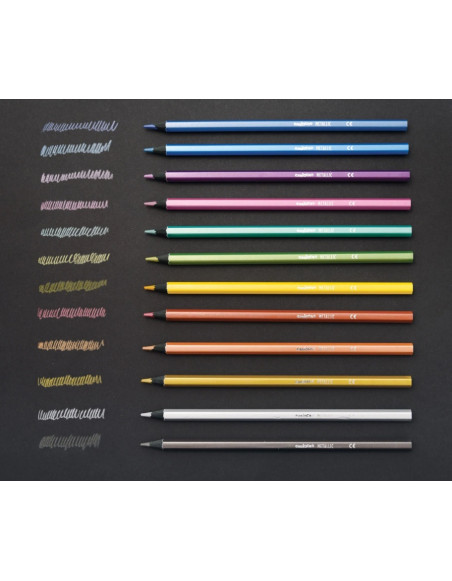 Carioca metallic pencil crayons, 12 colors.
