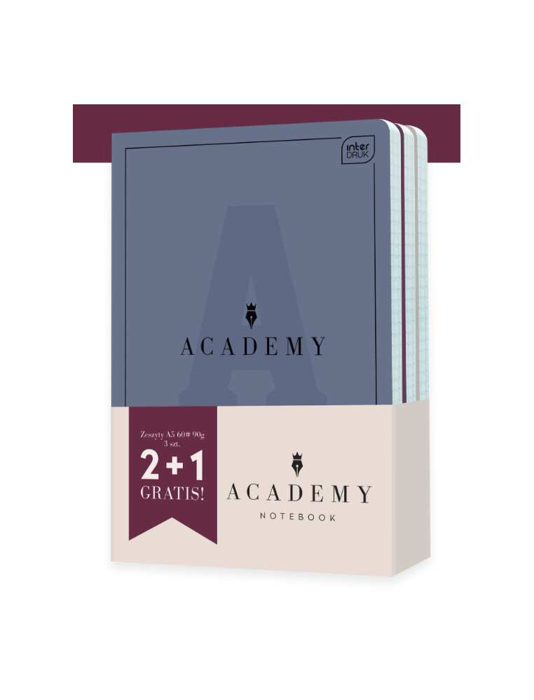 Zestaw Zeszytów Academy A5 2+1 gratis 60 kart.