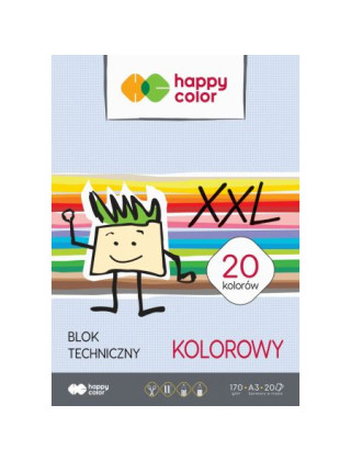 Blok techniczny kolorowy A4 170g 20 kolorów Happy Color