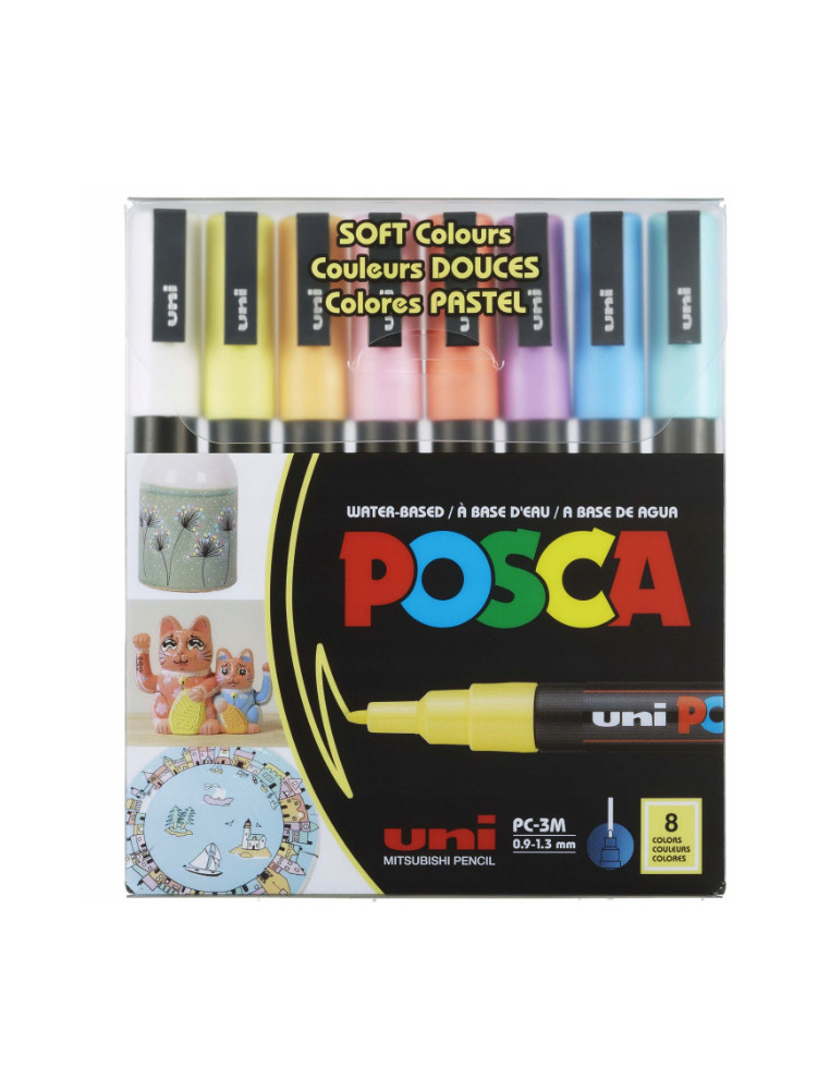 Uni Posca PC-3M marker set, multicolored, 8 pcs.